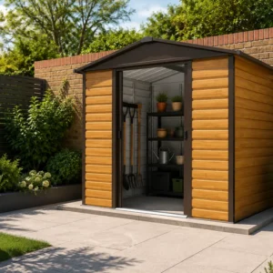Yardmaster 8' x 6'6" Shiplap Apex Metal Shed - Teakwood (Coming Soon)