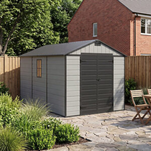 Living and Home 8x12 Plastic Apex Shed - Smoky Grey Wood Grain and Black (Coming Soon)