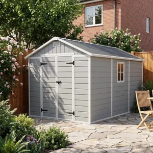 Living and Home 8x12 Plastic Apex Shed - Smoky Grey Wood Grain
