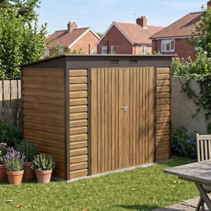 Living and Home 8x4 Double Hinged Metal Pent Shed - Brown