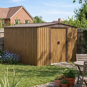 Living and Home 8x8 Apex Metal Shed with Foundation Grid - Brown