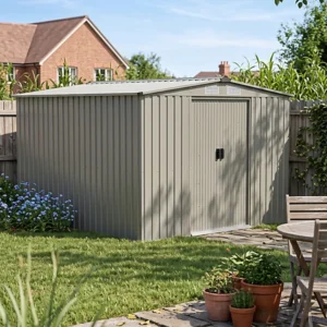 Living and Home 8x8 Apex Metal Shed with Foundation Grid - Grey Aluminium