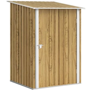 Outsunny 3'x3' Metal Pent Shed with Lockable Door - Light Brown Wood Effect