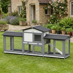 Outsunny PawHut 2-Tier Large Rabbit Hutch Outdoor with Double Side Run Boxes - Grey