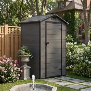 Living and Home 4x3 Plastic Storage Shed - Dark Grey Wood Grain (Coming Soon)