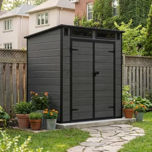 Living and Home 6x4 Plastic Pent Shed with Front Skylight - Dark Grey Wood Grain (Coming Soon)