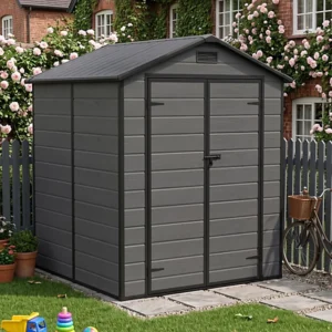 Living and Home 6x6 Plastic Apex Shed - Dark Grey Wood Grain