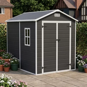 Living and Home 6x8 Plastic Apex Shed - Black and White