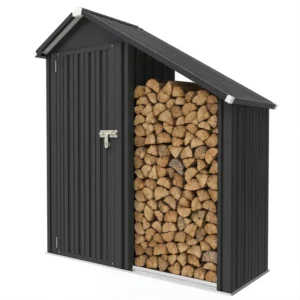 Outsunny 4.5'x2' Metal Galvanised Apex Firewood Shed - Dark Grey