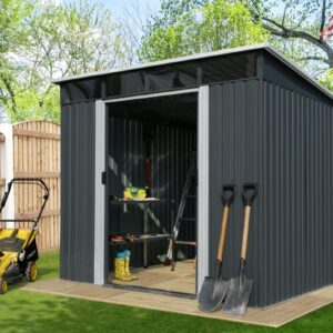 Ximax 8'x 6' Pent Metal Garden Shed with Skylight - Anthracite