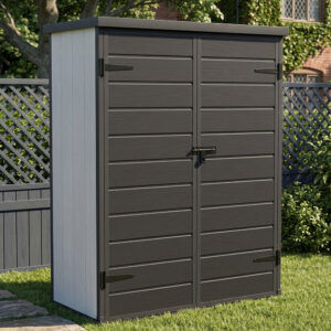 Living and Home 4.5' x 2'  Plastic Double Door Pent Shed - Smokey Grey Wood Grain and Black (Coming Soon)