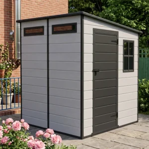 Living and Home 6x6 Plastic Pent Shed - Smokey Grey Wood Grain and Black (Coming Soon)