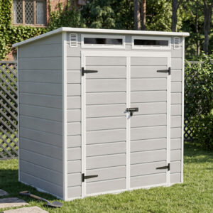 Living and Home 6x4 Plastic Pent Shed with Front Skylight - Smokey Grey Wood Grain (Coming Soon)