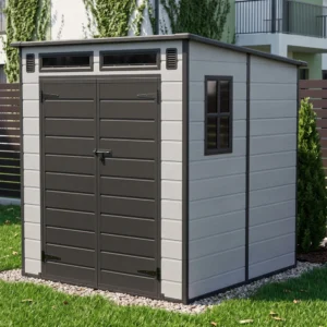 Living and Home 6x6 Plastic Pent Shed with Front Skylight - Smokey Grey Wood Grain and Black (Coming Soon)