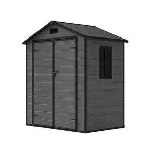 Living and Home 6x4 Plastic Storage Shed with Integral Floor- Dark Grey Wood Grain and Black (Coming Soon)