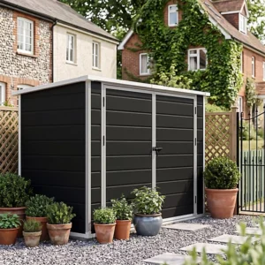 Living and Home 7x4 Plastic Pent Bicycle Storage Shed - Black and White