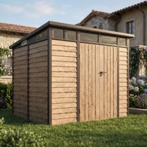 Pro-Tect 8'x7' Metal Pent Shed with Skylight - Wood Grain Brown