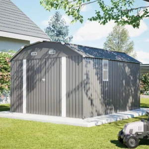 Pro-Tect 10'x12' Metal Barn Style Shed with Foundation Grid  - Grey
