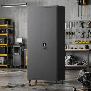 HOMCOM 180cm Indoor Tall Metal Storage Cabinet with Locking Doors and Removable Wheels