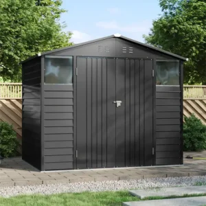 Living and Home 8x5.5 Double Hinged Metal Apex Shed with Windows - Anthracite (Coming Soon)